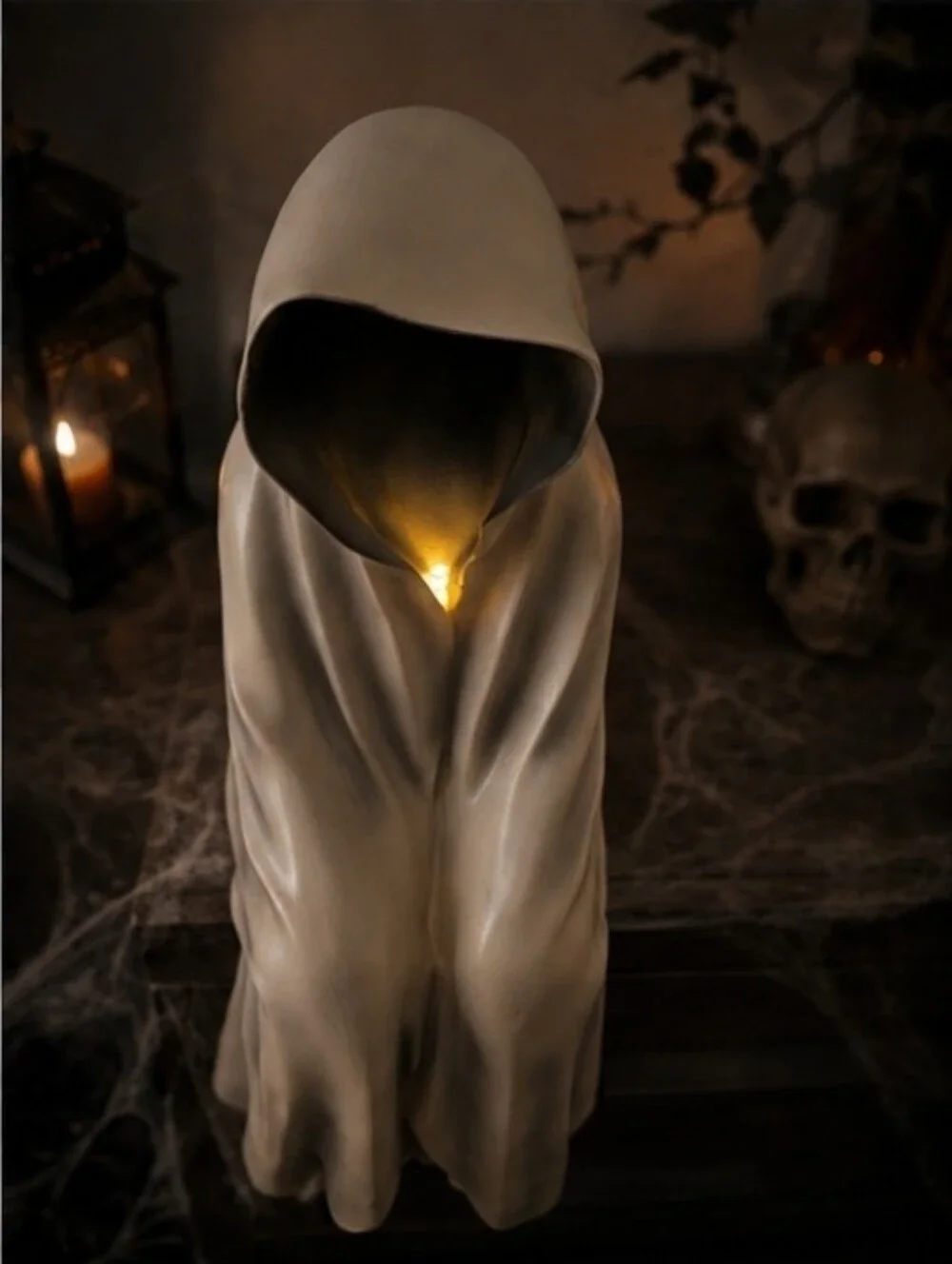 Hallows Eve White Grim Reaper Ghost Sitting Halloween Decor Light Up Viral New